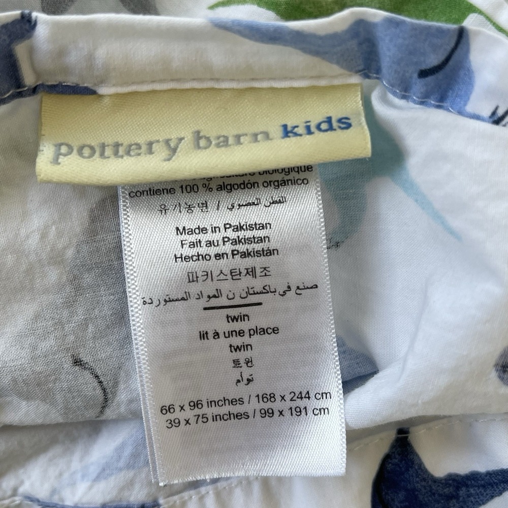 Pottery Barn Kids Warren Dinosaur TWIN FLAT Sheet Organic Cotton White Blue - Picture 2 of 6